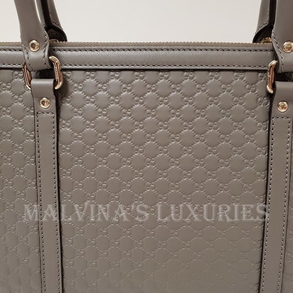 GUCCI BAG 449656 GRAY MICROGUCCISSIMA GG LOGO LEATHER TOTE w STRAP MEDIUM - Picture 11 of 16